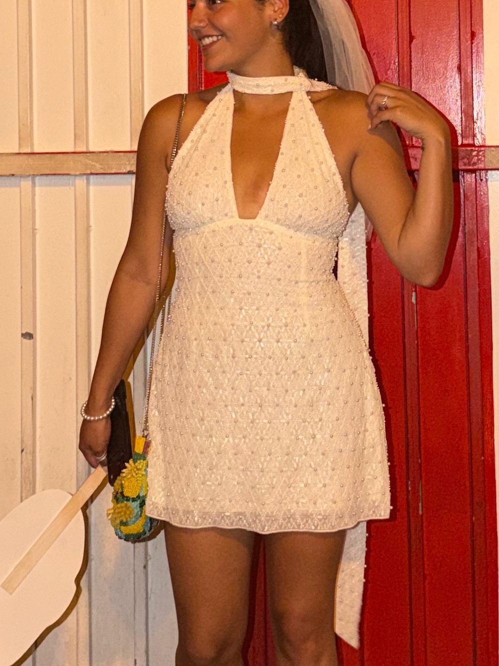 Oh Polly Ivory Beaded Strapless Halter Dress - Picture 6 of 6